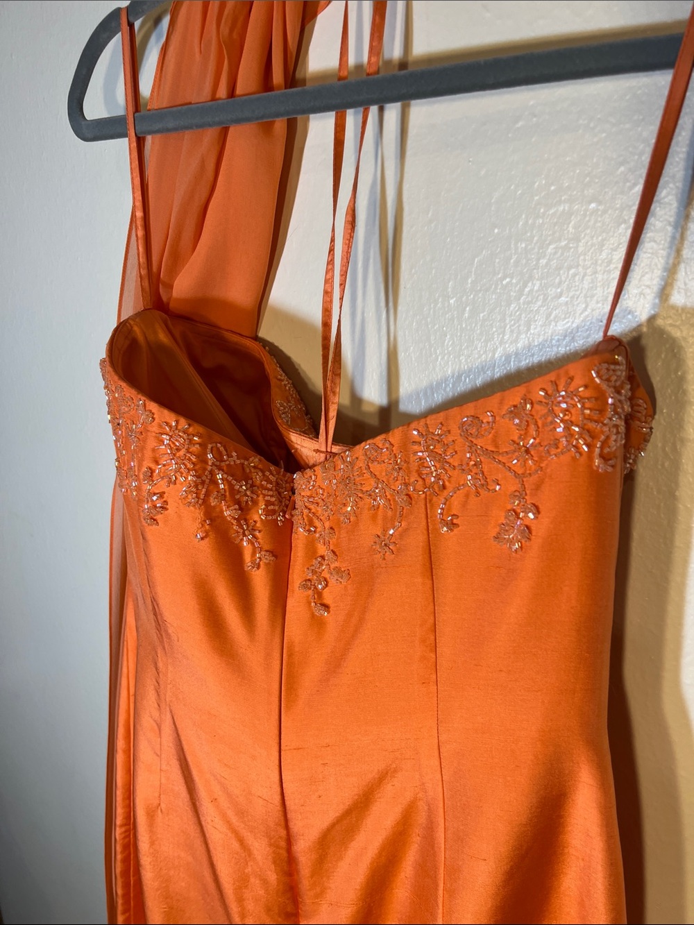 Kay Unger Strapless Orange Raw Silk Cocktail Dress w Large Chiffon Shawl Scarf 6 - Picture 6 of 8